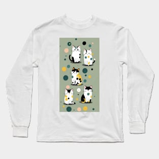 Polka Dot Elegance: Sophisticated Cat Design Long Sleeve T-Shirt